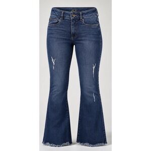ELA Jeans Womens Size 8 Flare Jeans Stretch Denim Blue Distressed Raw Hem Boho
